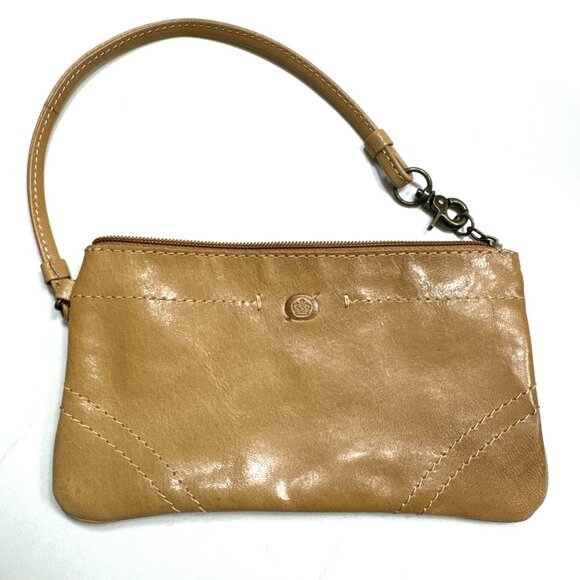 NWOT Tan Leather Zip Top Wristlet - Picture 1 of 5